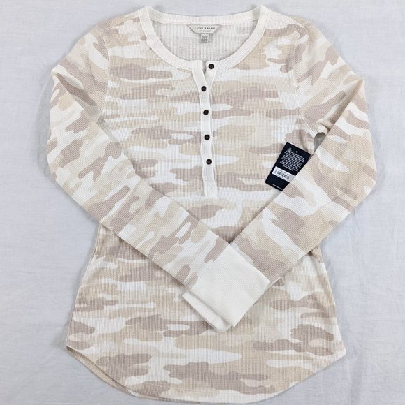 NWT Lucky Brand Taupe Camo Waffle Henley Sz XS - Picture 1 of 4